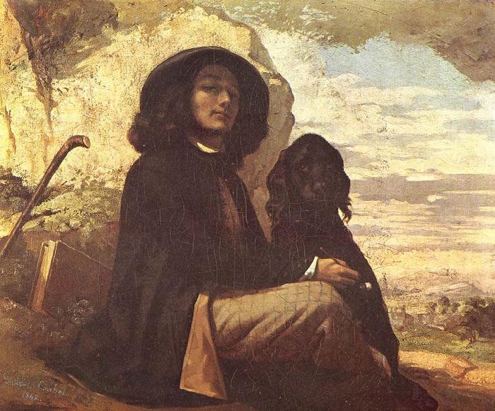 Gustave Courbet Selfportrait with black dog